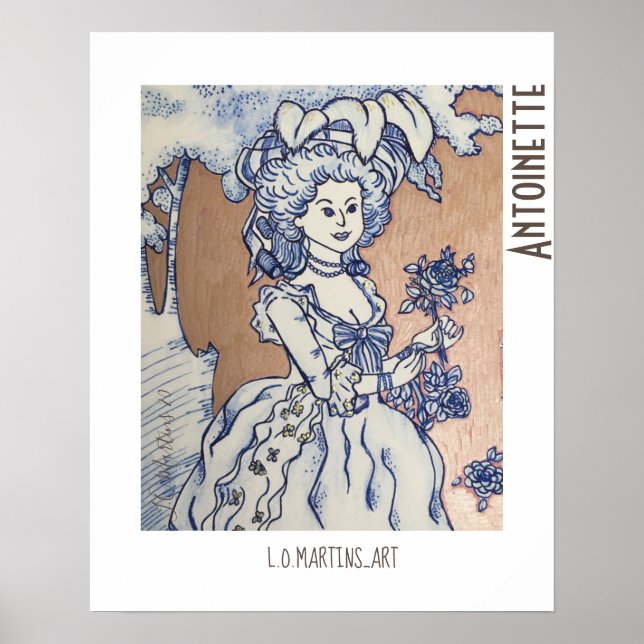 Poster Dessin de Marie Antoinette à encre bleue (Devant)