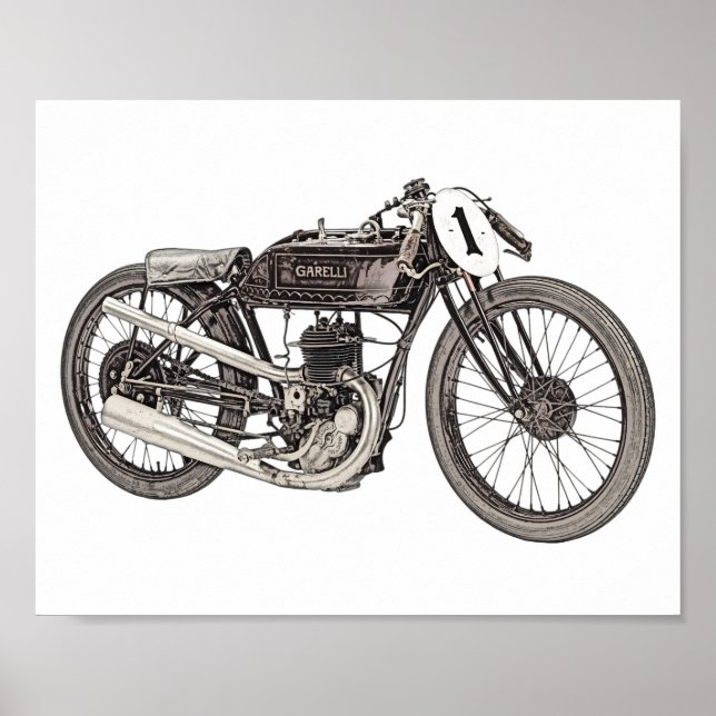 Poster Dessin de moto Garelli Racing vintage 1926 (Devant)
