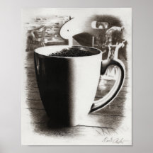 Dessin de Mug de café au charbon noir et blanc