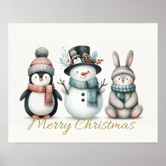 Poster Dessin de Noël d'un bonhomme de neige adorable et  (Devant)