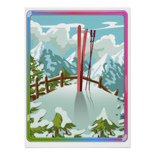 Poster Dessin de paysage de ski