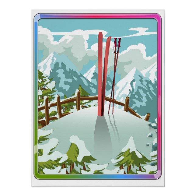 Poster Dessin de paysage de ski (Devant)