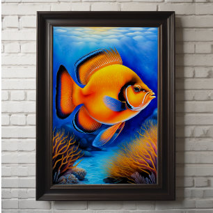 Poster Dessin de poisson à la craie colorée