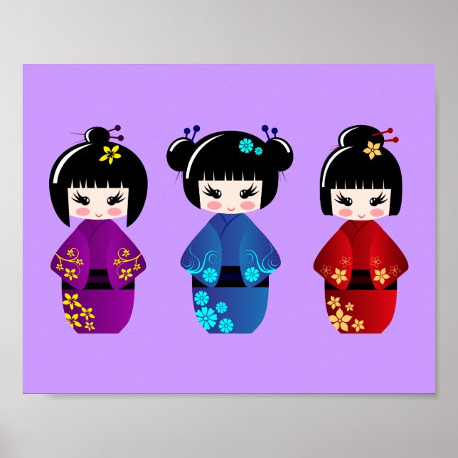 Poster Dessin de poupées Cute kokeshi (Devant)