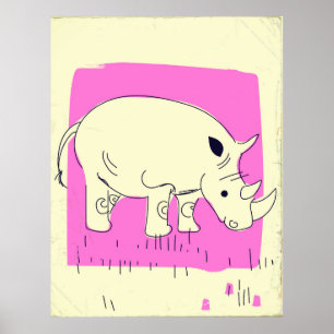 Poster Dessin de Rhino de style vintage