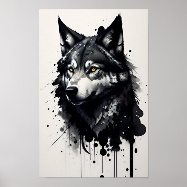 Poster Dessin de tête de loup (Devant)