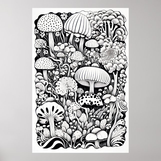 Poster Dessin de trait de champignon (Devant)