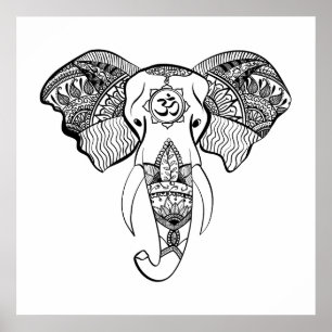 Poster Dessin de trait d'éléphant