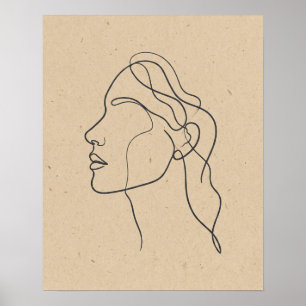 Poster Dessin de visage abstrait en une ligne Bohème Mini