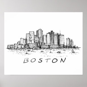 Poster Dessin d'encre Cityscape de Boston