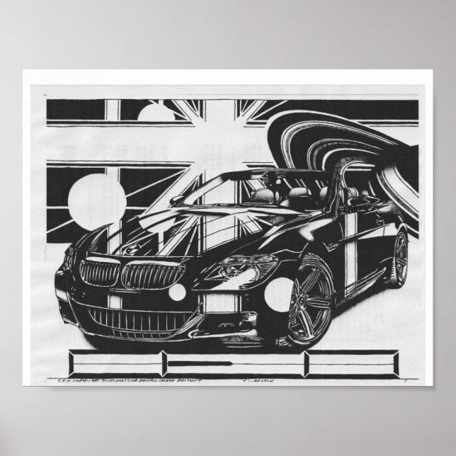 Poster Dessin d'encre de montage - voiture de sport la pi (Devant)