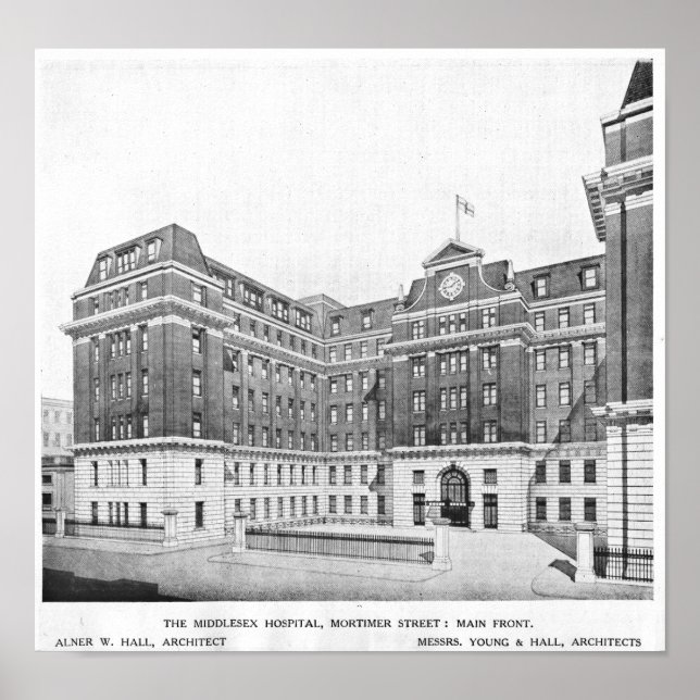 Poster Dessin des architectes de l'hôpital Middlesex (Devant)
