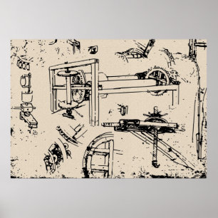 Poster Dessin d'inventions de Leonardo da Vinci