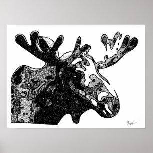 Poster Dessin d'orignaux en noir et blanc