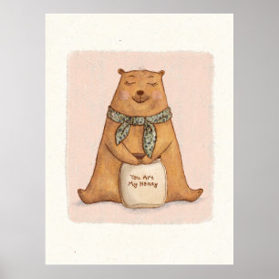 Poster Dessin d'ours Brown orange mignon