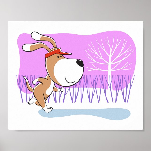 Poster Dessin Drôle Chien Chien Chien Puppy Jogging Run P (Devant)