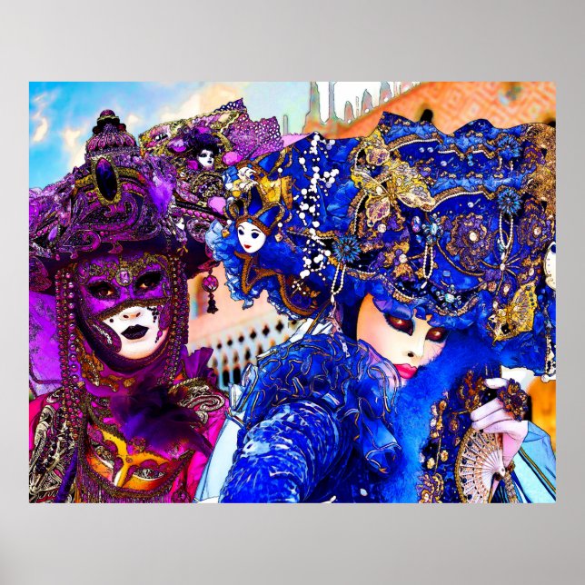 Poster Dessin du Carnaval de Venise Masques traditionnels (Devant)