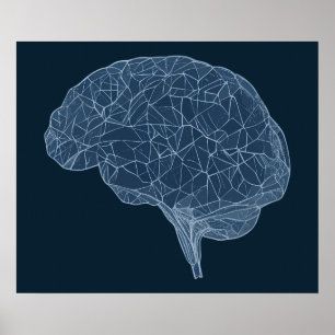 Poster Dessin du cerveau polygonal - Réseau neuronal