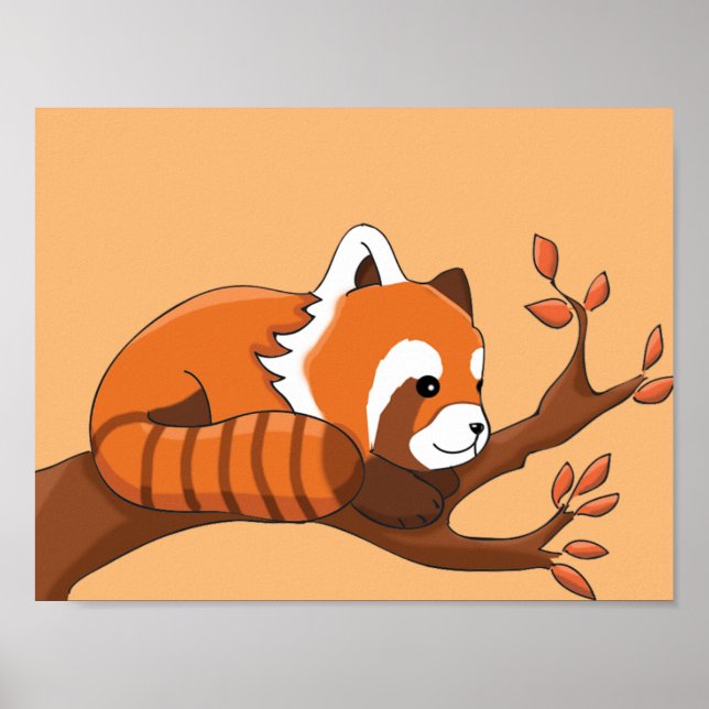 Poster Dessin du panda rouge dans l'arbre (Devant)