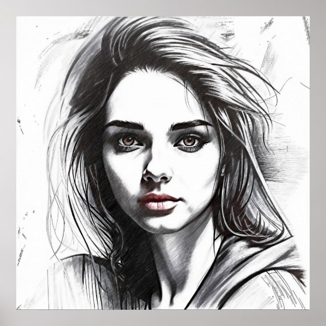 Poster Dessin du portrait d'une femme (Devant)