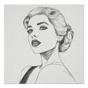 Poster Dessin du visage d'une femme