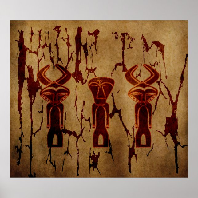Poster dessin d'une grotte tribale d'afrique Abstraite (Devant)