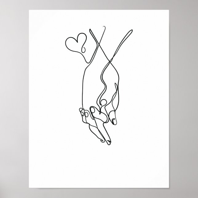 Poster Dessin d'une ligne Händchen halten (Devant)