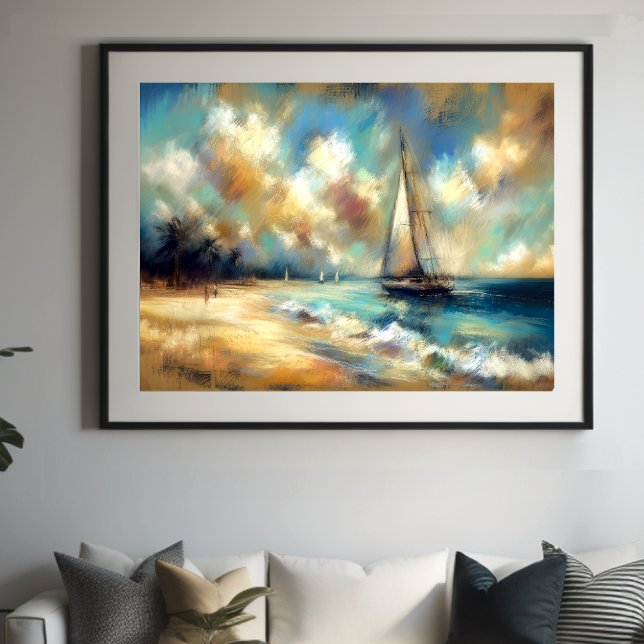 Poster Dessin dur Pastel Bateaux Eau (Créateur téléchargé)