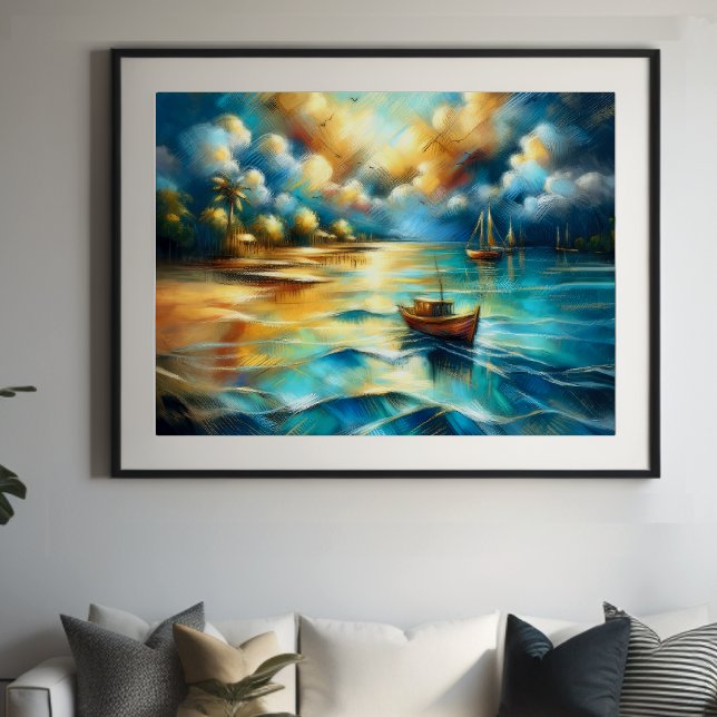 Poster Dessin dur Pastel Bateaux Eau II (Créateur téléchargé)