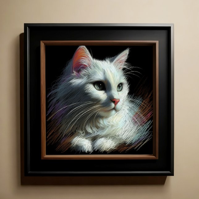 Poster Dessin dur Pastel Chat blanc (Créateur téléchargé)