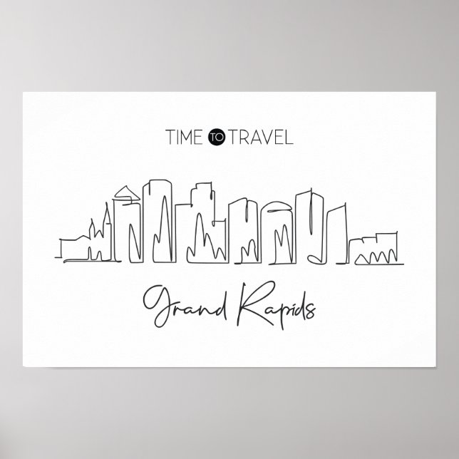 Poster Dessin En Ligne Continue De Grand Rapids Skyline (Devant)