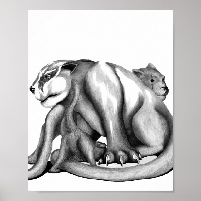 Poster Dessin en ligne noir et blanc de la famille Puma (Devant)