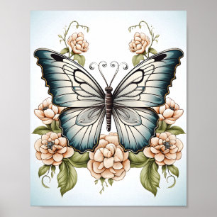 Poster Dessin En Ligne Noire Et Blanche D'Un Papillon