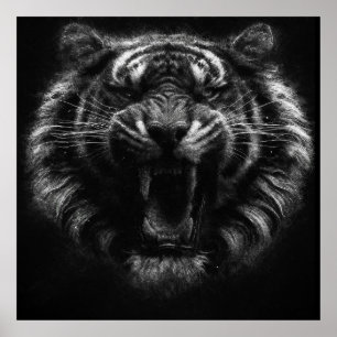 Poster dessin esthétique de tigre rugissant