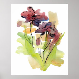Poster Dessin floral d'été avec abstrait peint à la main