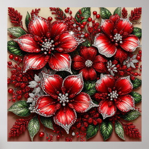 Poster Dessin floral orné de gemmes complexes