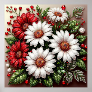 Poster Dessin floral orné de gemmes complexes