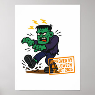 Poster Dessin Frankenstein - Approuvé par Halloween