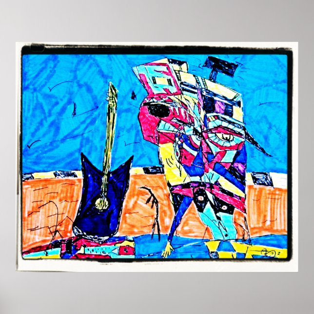POSTER DESSIN GUITARISTE ABSTRAIT (Devant)