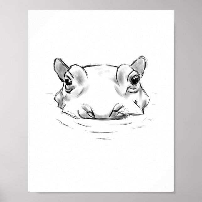 Poster Dessin hippo adorable (Devant)