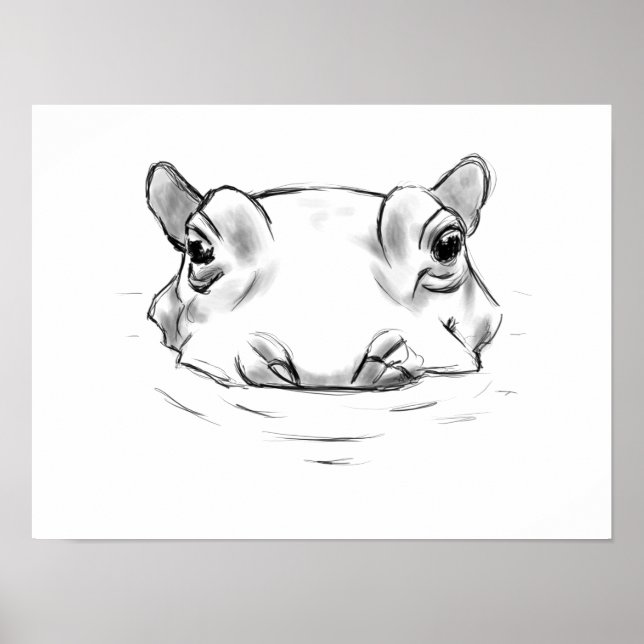 Poster Dessin hippo mignon (Devant)