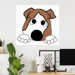 Poster dessin humoristique bulldog rouge et blanc