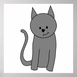 Poster Dessin humoristique de chat gris-fumé