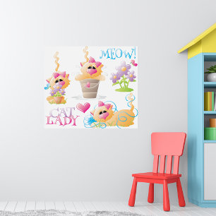 Poster Dessin humoristique de dame aux chats Chaton migno