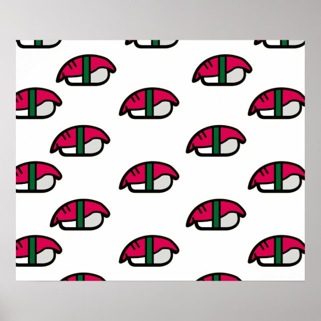 Poster Dessin Kawaii Sushi, Riz de Poisson et Algues (Devant)