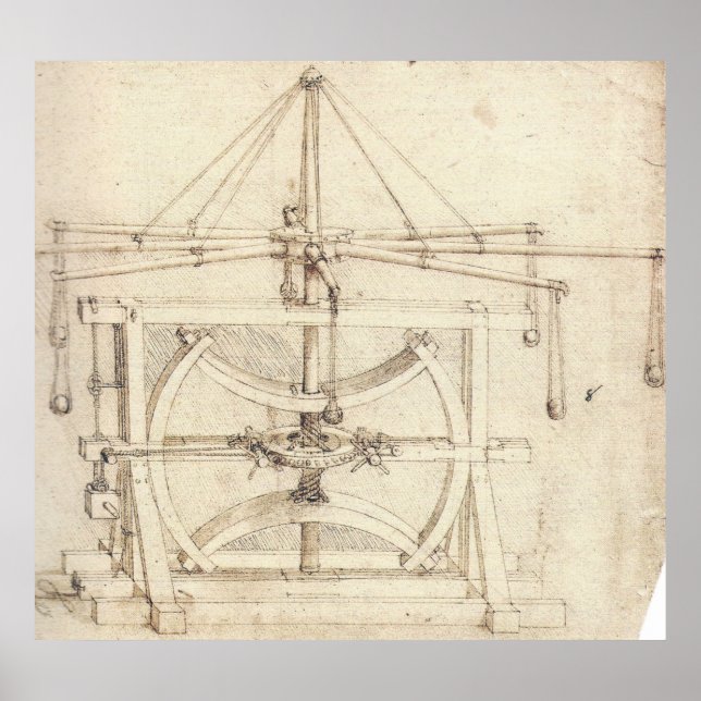 Poster Dessin mécanique à volant Léonard de Vinci (Devant)