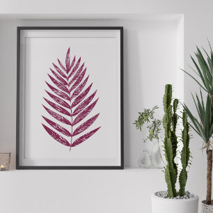 Poster Dessin minimaliste moderne de fougères en Plum