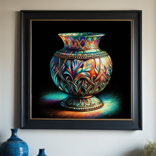 Poster Dessin Pastel coloré Vase d'Art Antique Verre