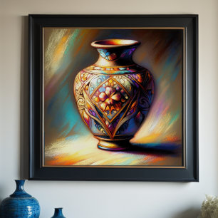 Poster Dessin Pastel coloré Vase d'Art Antique Verre