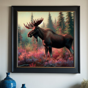 Poster Dessin pastel de l'orignal dans la nature